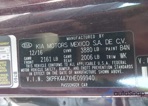 2017 Kia Forte Lx from USA, damaged, VIN 3KPFK4A7XHE099940